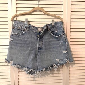 AGOLDE Light Blue Distressed Jean Shorts